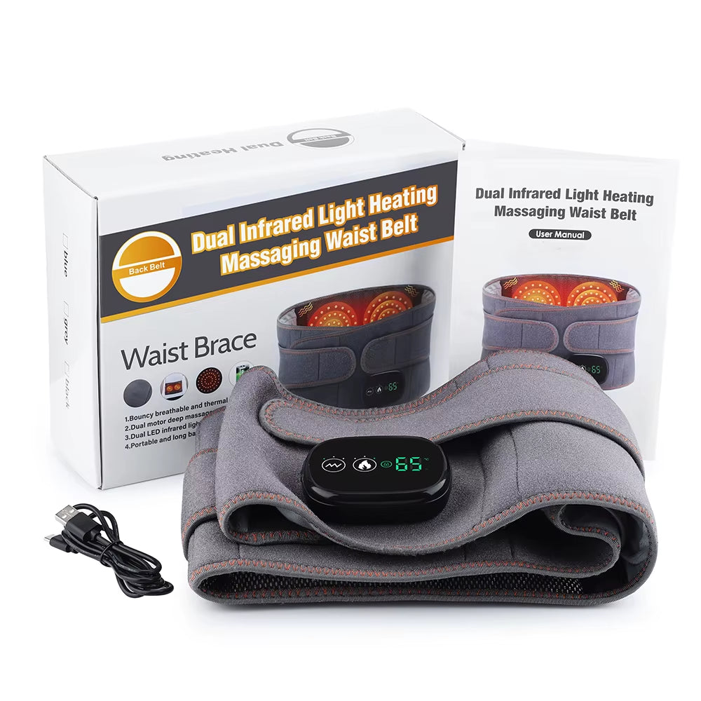 Rechargable Vibration&Heating Belt Red Light Hot Compress Heating Vibration Massager Support Back Waist Abdomen Pain Relief